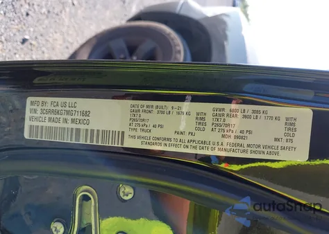 2021 Ram 1500 Classic Tradesman 4X2 5'7 Box from USA, damaged, VIN 3C6RR6KG7MG711682